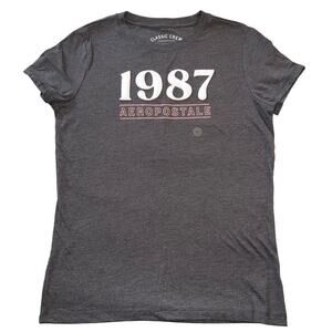 Aeropostale Womens TShirt Classic Crew Graphic Tee Gray Capped Sleeve Large